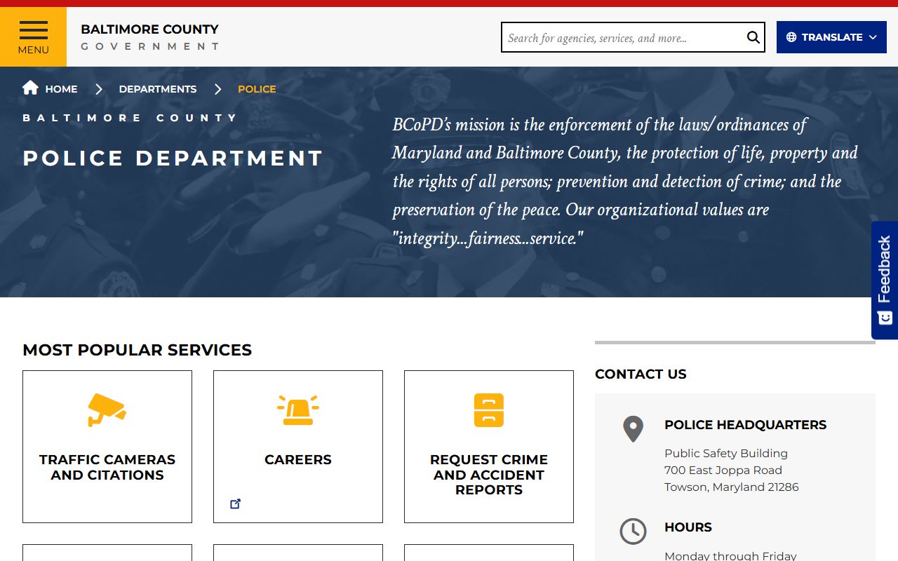 Baltimore County Police Department website for Dundalk police records