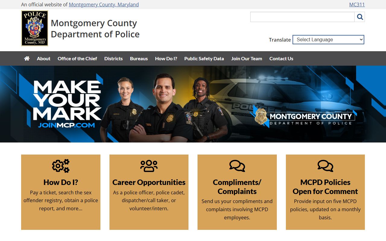 Montgomery County Police Records Management Division for Germantown records