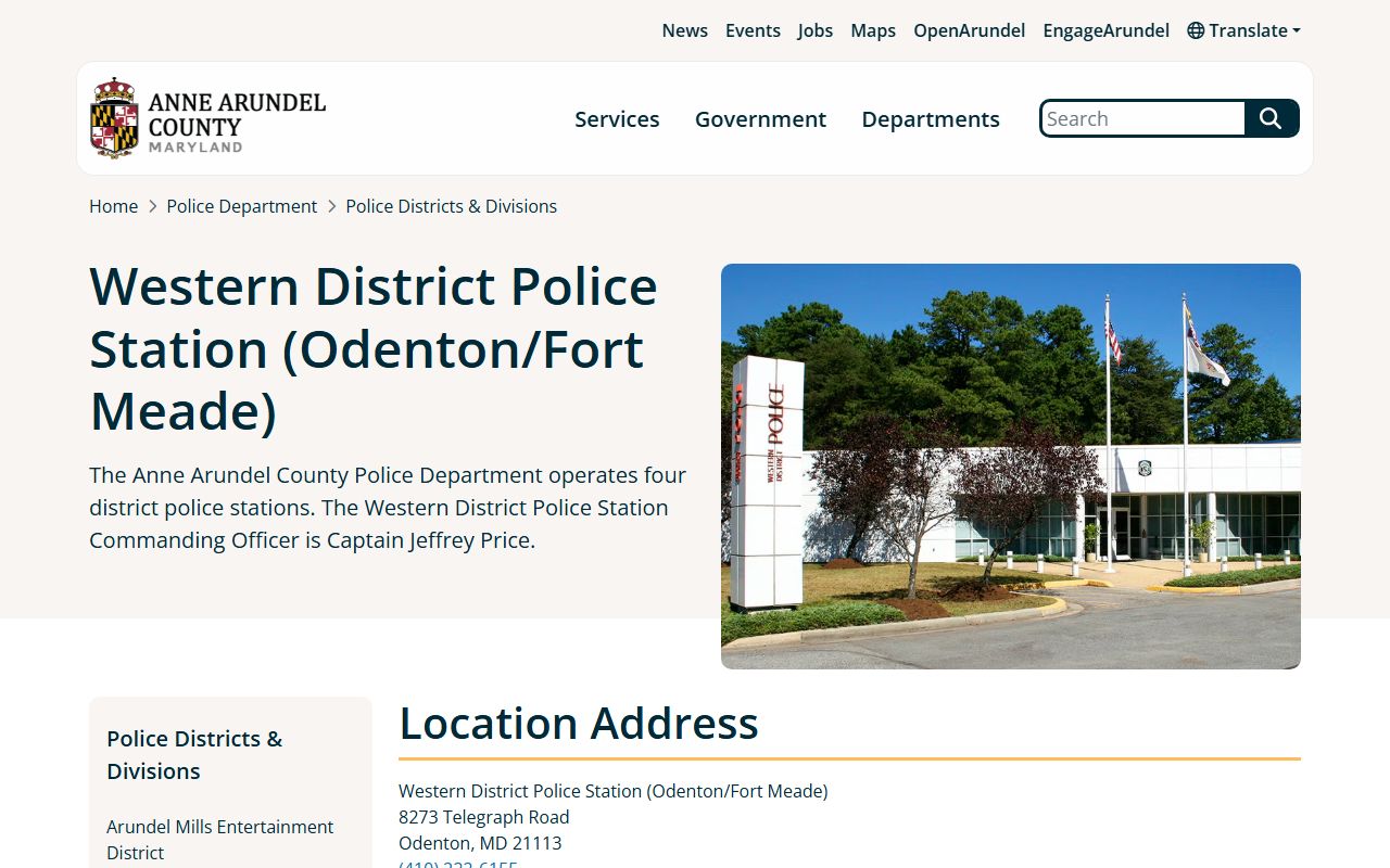 Anne Arundel County Police Western District serving Severn police records