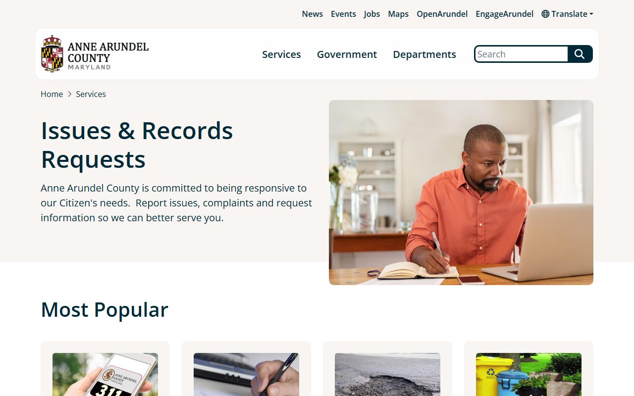 Anne Arundel County online records request portal for police records