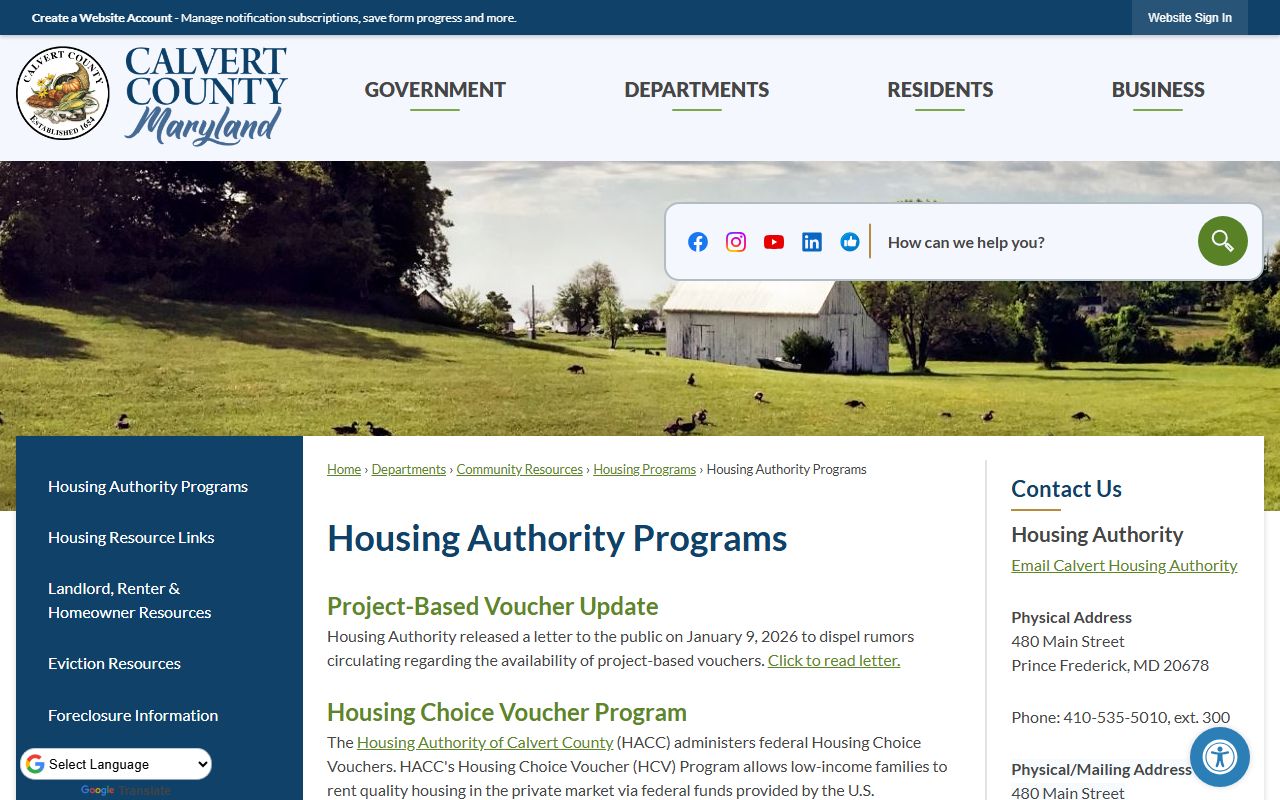 Calvert County Sheriff's Office homepage for police records