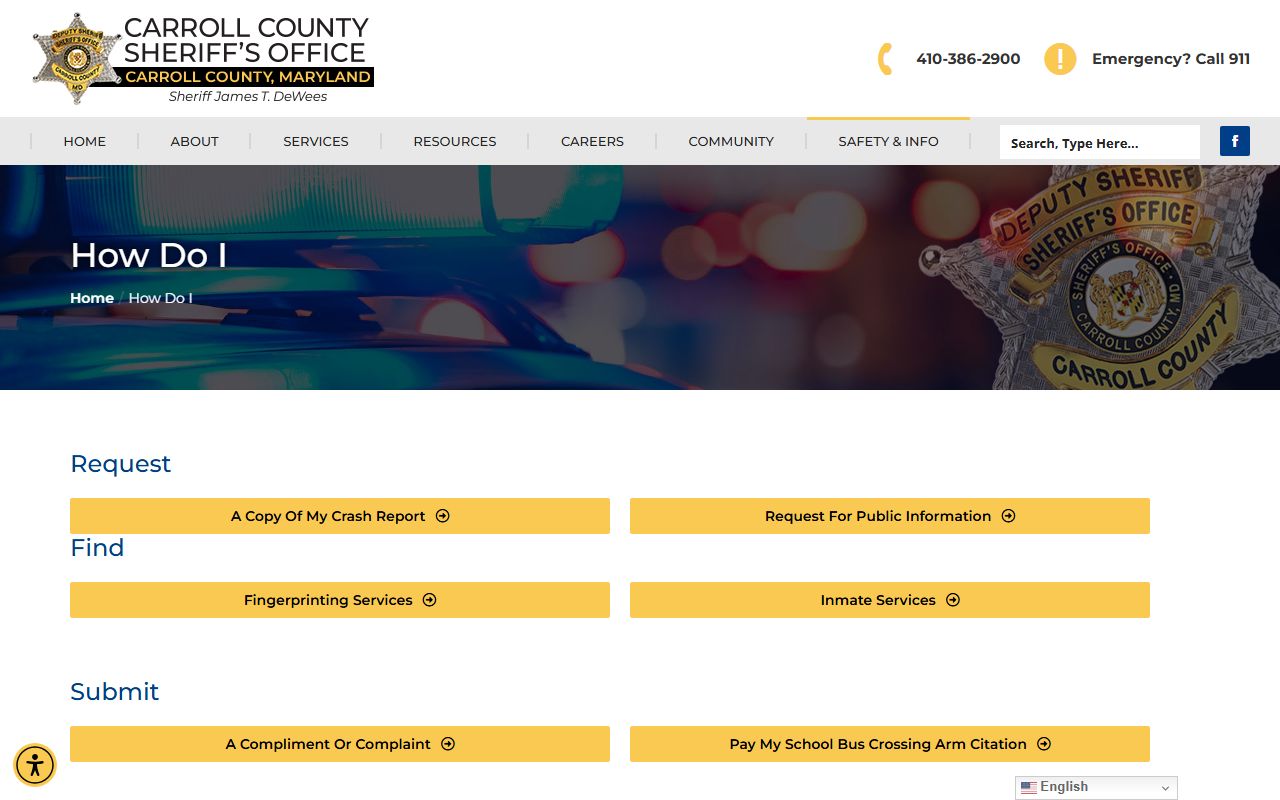 Carroll County Sheriff's Office services page for police records