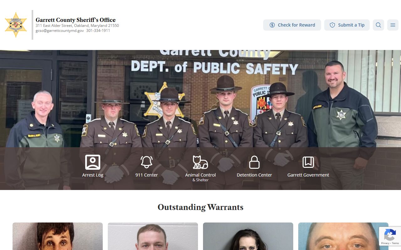 Garrett County Sheriff's Office website for police records