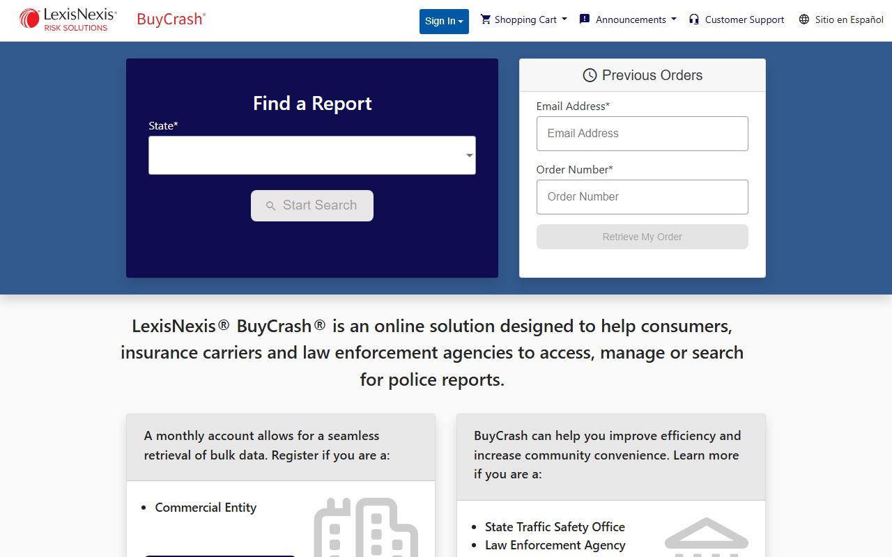 BuyCrash portal for Prince George's County police accident reports