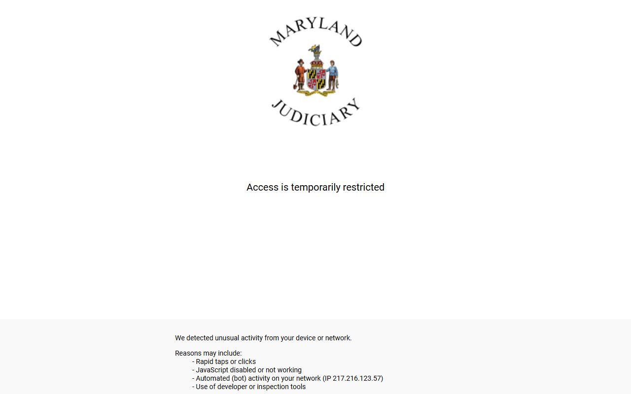 Maryland Judiciary Case Search portal for looking up police records
